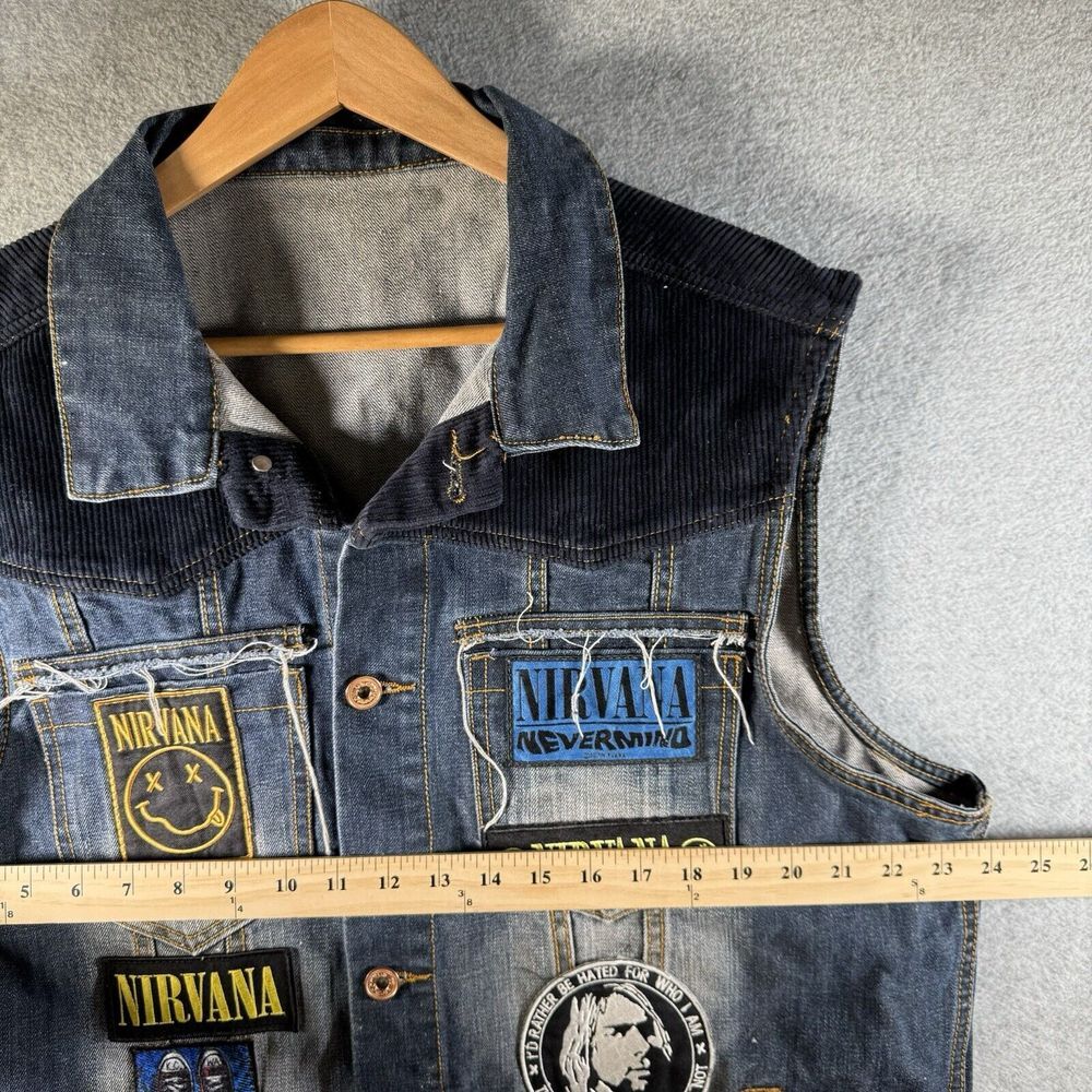 Rich Cotton Denim Nirvana Custom Corduroy Vest Patchwork Size 2XL XXL Distressed - Picture 9 of 12